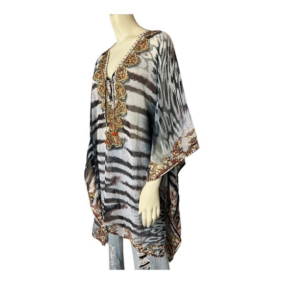 Akaru XL Caftan Cover Up Sheer Swim Beach Cruise Summer Dress Beaded - Picture 3 of 12